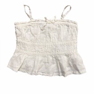 White Smocked Spaghetti Strap Peplum Tank